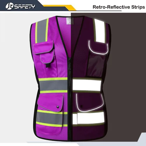 Miniatura 2 de JKSafety Chaleco de seguridad reflectante de alta visibilidad para mujer, tiras reflectantes cosidas en el cuerpo de color neón, transpirable