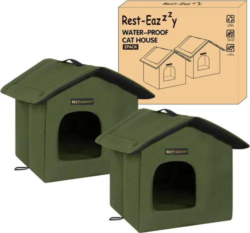 Miniatura 15 de Rest-Eazzzy Casa para gatos al aire libre, resistente a la intemperie y aislada, con alfombrilla y toldo, fácil de poner, refugio para gatos