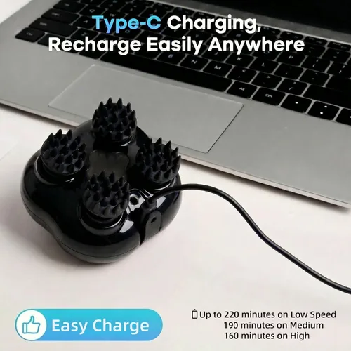 Miniatura 7 de Masajeador eléctrico para el cuero cabelludo, PX7 impermeable con 4 cabezales de masaje de silicona suave extraíbles, limpiador recargable