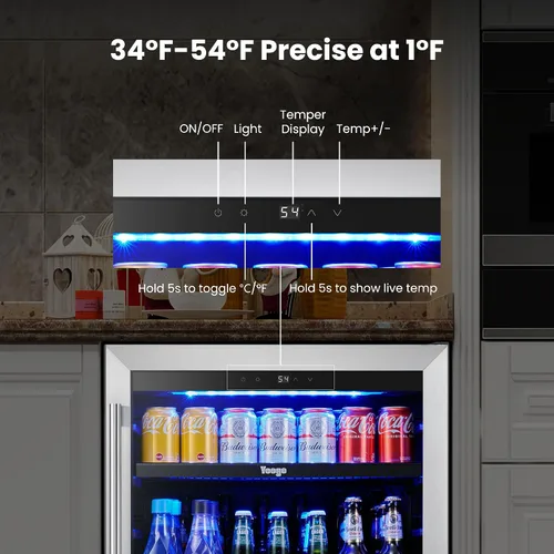 Miniatura 7 de Yeego Refrigerador de bebidas de 24 pulgadas – Refrigerador de bebidas integrado para 180 latas debajo del mostrador con puerta de vidrio