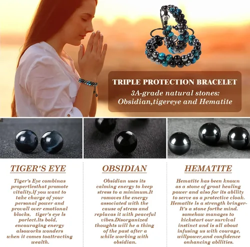 Miniatura 2 de Triple Protection Bracelet - for Protect & Balance - Energy Crystal Handmade Bracelets for Men Women