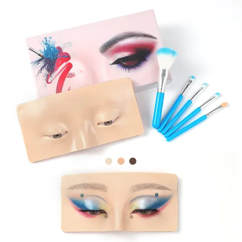 Miniatura 7 de Tabla facial de práctica de maquillaje, cara de maniquí de silicona reutilizable 3D con 5 brochas de maquillaje, cara de práctica de maquillaje