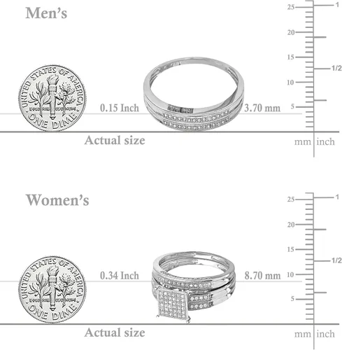 Miniatura 5 de Dazzlingrock Collection Anillo de trío con cabeza cuadrada de diamantes blancos redondos de 0.27 ctw en plata de ley 925