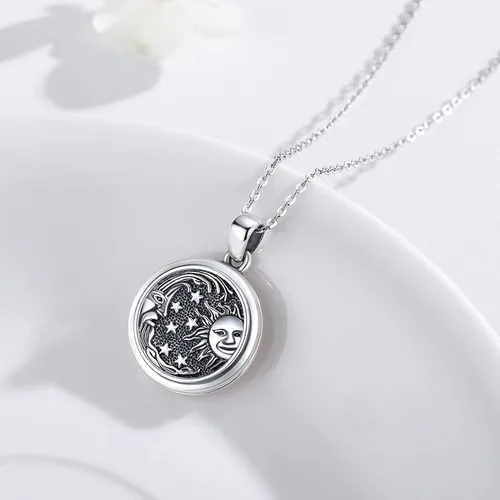 Miniatura 2 de JUSTKIDSTOY Collar con medallón de estrella y sol que sostiene imágenes plata de ley 925 collar con colgante de medallón de fotos vintage joyería