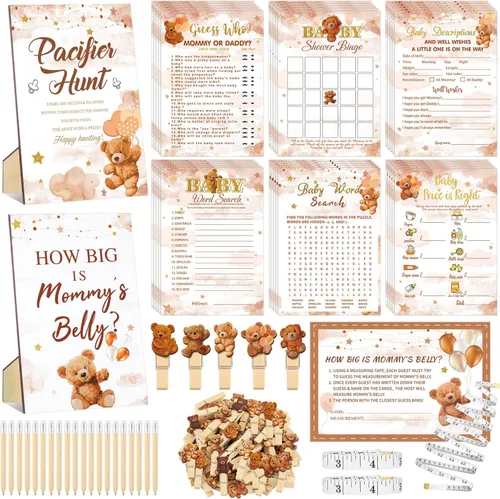 Miniatura 35 de Funnymoom 426 Piezas Juego de Juegos para Baby Shower de Papel Kraft - 8 Juegos, Incluye Bingo de Baby Shower, El Precio Correcto, Adivina Quién