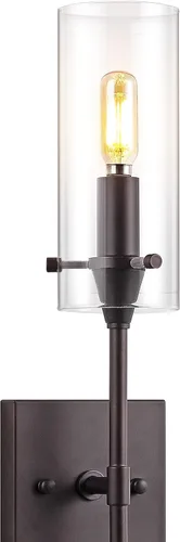 Miniatura 5 de JONATHAN Y Lámpara LED moderna de bronce aceitado de 4.5 pulgadas, pantalla cilíndrica de vidrio transparente, lámpara de pared para espejo de baño