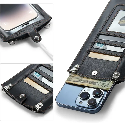 Miniatura 4 de Bolso cruzado pequeño para teléfono celular para mujeres y hombres, mini bolso de hombro de cuero con tarjetero y ranura para collar, cordón