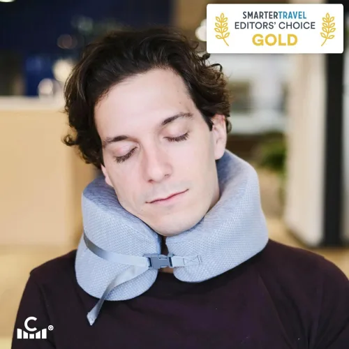 Miniatura 2 de C CUSHION LAB Almohada de viaje, galardonado diseño ergonómico patentado para mentón y cuello, almohada de espuma viscoelástica para el cuello
