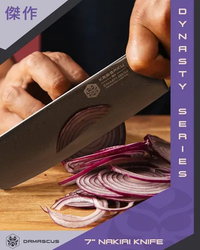 Miniatura 6 de KESSAKU Nakiri Cuchillo – 7 pulgadas – Serie Damascus Dynasty – Cuchillo asiático para verduras – Cuchillo de cocina afilado – Acero inoxidable