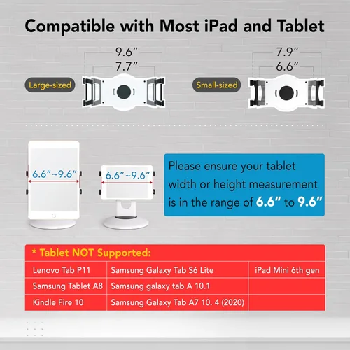 Miniatura 2 de EHO Soporte para iPad, soporte giratorio de 360°, quiosco de venta al por menor, adaptador universal de 6 a 13 pulgadas (pantalla) para iPad, Blanco