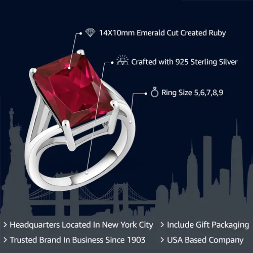 Miniatura 83 de Gem Stone King Anillo de compromiso solitario con piedra preciosa de corte esmeralda de 0.551 x 0.394 in para mujer, plata de ley 925, anillo