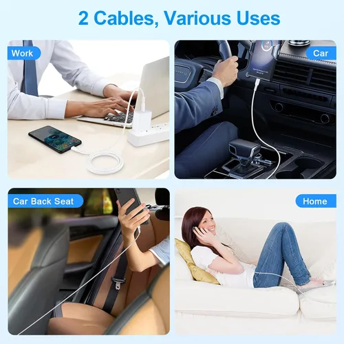 Miniatura 7 de Cable de carga de teléfono USB C a tipo C, cable de alimentación de carga rápida, paquete de 2 cables largos de carga automática de 6 pies