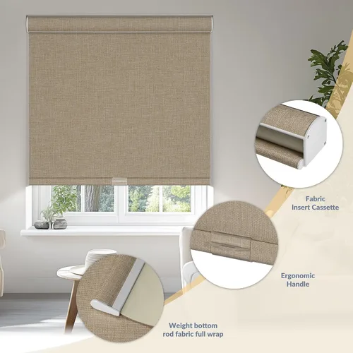 Miniatura 5 de Persianas enrollables opacas para ventanas, sin cordones, cortinas enrollables de lino con aislamiento térmico y protección UV, persianas y cortinas