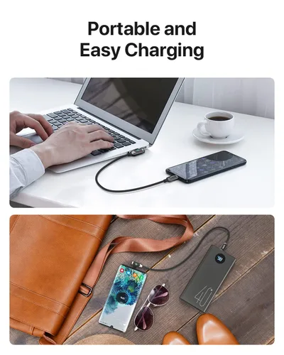 Miniatura 2 de SOOPII 100W Cable USB C a USB C de Ángulo Recto, Cable de Aleación de Zinc de 1 Pie de Tipo-C Trenzado de Nylon con Pantalla LED para iPad