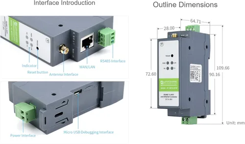 Miniatura 9 de Waveshare RS485 a WiFi/Ethernet Serial Server, Modbus MQTT Gateway, Montaje en carril, Tamaño compacto, Puerta de enlace industrial, Placa base
