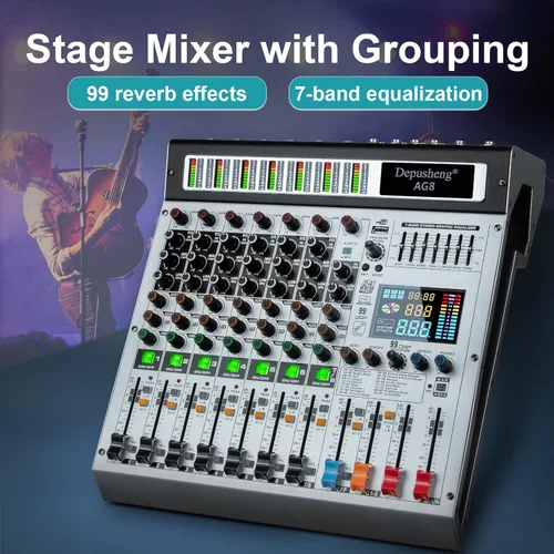 Miniatura 3 de Depusheng AG8 Mezclador de audio profesional de 8 canales con reproductor MP3, fuente USB de grabación, con agrupación y 2 interfaces AUX, 99
