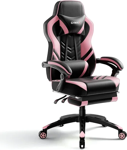 Miniatura 11 de POWERSTONE Silla de videojuegos con reposapiés y soporte lumbar, estilo carreras, piel sintética, ergonómica, ajustable, giratoria, color negro