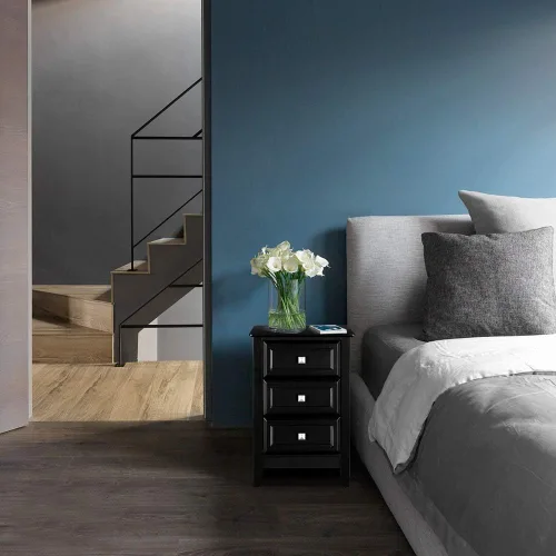 Miniatura 2 de Bonnlo - Juego de 2 mesitas de noche con 3 cajones de almacenamiento para el dormitorio, la sala de estar o la habitación de los niños, color negro