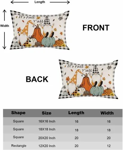 Miniatura 6 de Juego de 2 fundas de almohada de otoño de 20 x 12 pulgadas, diseño de gnomo de calabaza, fundas de cojín decorativas, fundas de almohada lumbares a