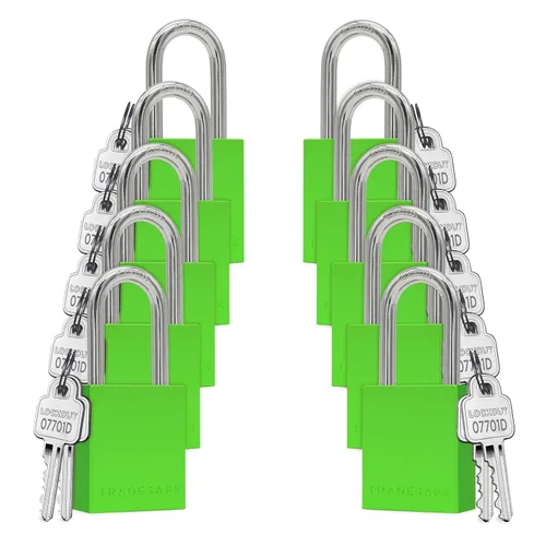 Miniatura 10 de TRADESAFE Juego de cerraduras de bloqueo y etiquetado – 10 cerraduras de aluminio azul, candados de bloqueo con llave igual, 2 llaves por candado