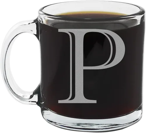 Miniatura 14 de Spotted Dog Company Taza de café de vidrio transparente con monograma grabado de 12 onzas (letra A), regalos de café personalizados de la A a la Z