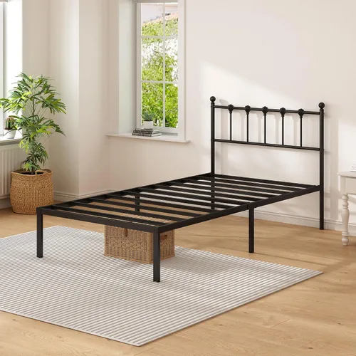 Miniatura 5 de Kujielan Armazón de Cama Tamaño Twin con Cabecera Moderna, Base de Cama de Plataforma de Metal con Soporte Fuerte, No Necesita Somier, Fácil