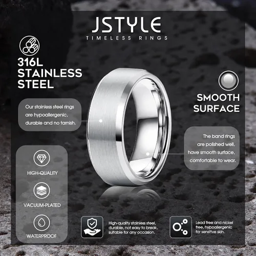 Miniatura 2 de Jstyle Anillos de acero inoxidable para hombres, anillo de boda, banda simple y genial, 0.315 in de ancho, 3