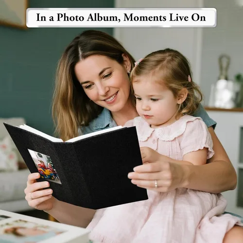 Miniatura 7 de Álbum de fotos pequeño 4x6, álbum de fotos con cubierta de lino deslizable, minilibro de fotos con capacidad para 100 fotos de 4x6 con 50 hojas