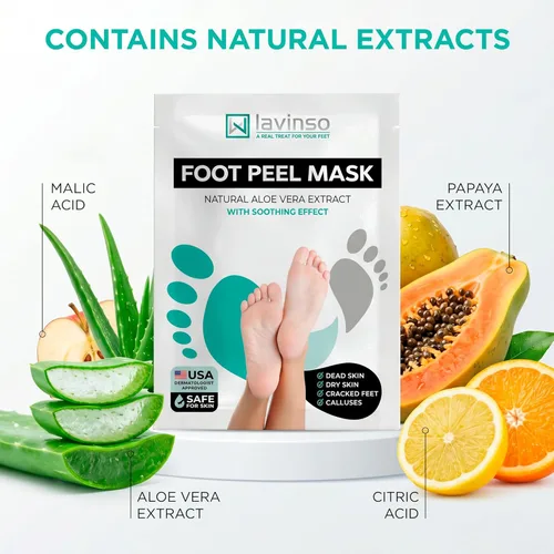 Miniatura 3 de Máscara exfoliante para pies Lavinso para pies secos y agrietados – Paquete de 2 mascarillas exfoliantes que eliminan la piel muerta y callos