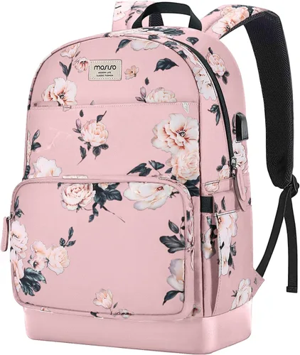 MOSISO Mochila para laptop de 15.6 a 16 pulgadas para mujer, bolsa de poliéster antirrobo, elegante, informal, con correa de equipaje y puerto de