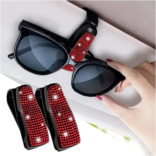 Miniatura 11 de Turcee Juego de 2 soportes para lentes de sol con diamantes de imitación brillantes para visera de automóvil con esponja antiarañazos, decoración
