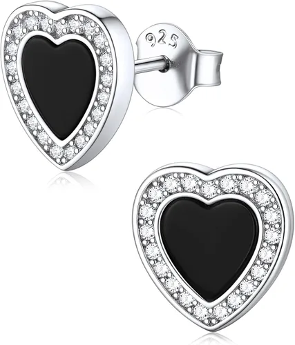 Aretes tipo dormilona de ónix negro en forma de corazón para mujer, mini dijes de oreja bonitos, clásicos, brillantes, simples, de moda, regalo para