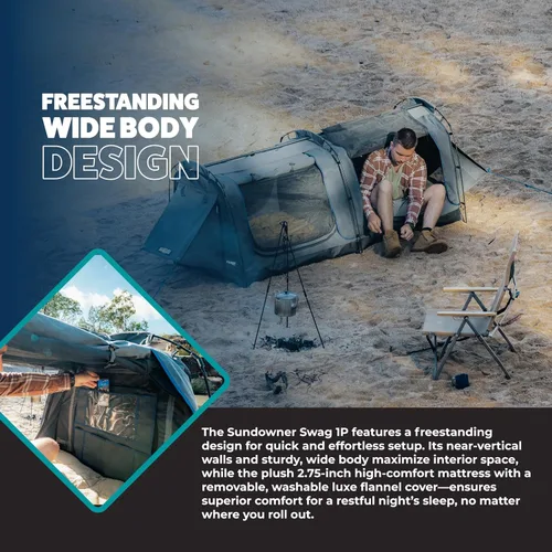 Miniatura 3 de Kakadu - Tienda de campaña de lona para 1 persona, tienda de campaña de polialgodón australiano, para todas las estaciones, impermeable, con colchón