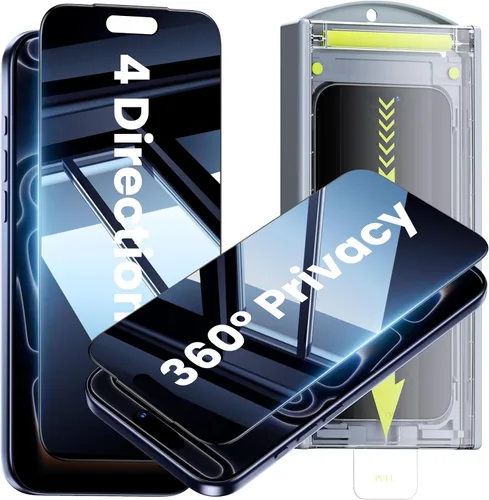 WSKEN para iPhone 17 Pro Protector de pantalla de privacidad - [4 vías 360 anti espía] [Autoeliminación de polvo] 10X Militar a prueba de roturas 4