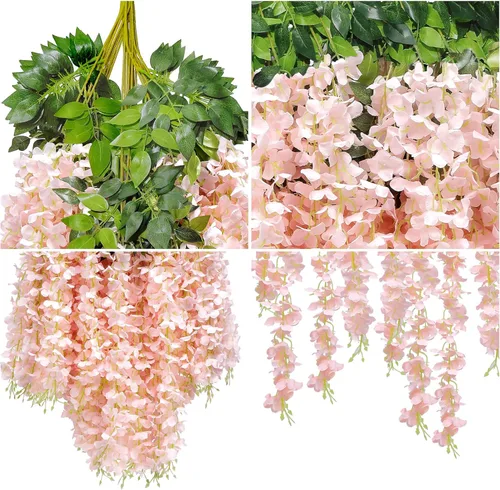 Miniatura 3 de U'Artlines Paquete de 12 (Total 43.2 Pies) Enredadera de Glicinia Artificial Falsa Ratán Guirnalda Colgante Flores de Seda Cadena Casa Fiesta Boda