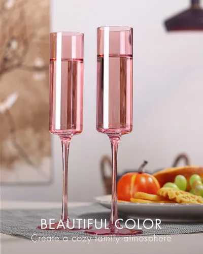 Miniatura 2 de comfit Juego de 6 copas de champán de colores, vasos de cristal soplados a mano grandes de 8.5 onzas, vasos de colores sin plomo, cristalería