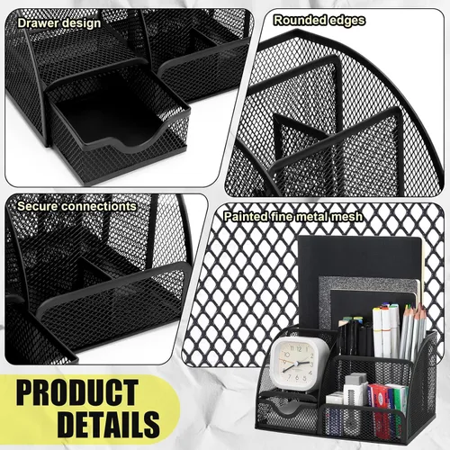 Miniatura 6 de SYMDROMIA Juego de organizador de escritorio de oficina 13 en 1 con engrapadora y dispensador de cinta, soporte para bolígrafos, tijeras, regla