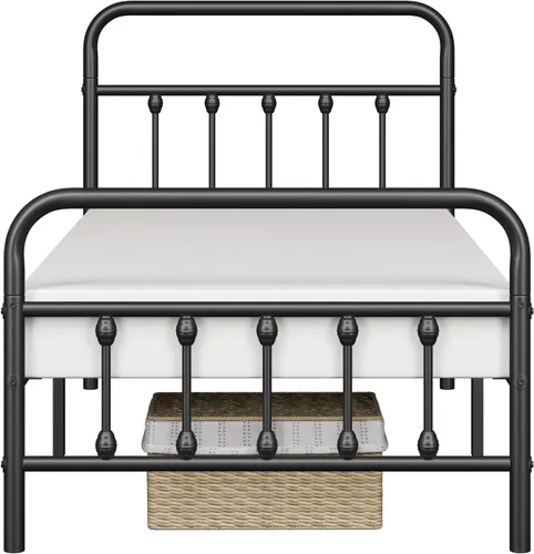 Miniatura 9 de Topeakmart Marco de Cama de Metal Estilo Victoriano Tamaño Twin XL con Cabecero/Base de Colchón/No Necesita Somier/Almacenamiento Bajo la Negro