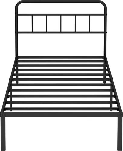 Miniatura 9 de Base de cama individual con cabecera clásica, soporte de listones de metal resistentes, espacio de almacenamiento debajo de la cama, no necesita