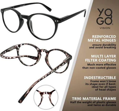Miniatura 4 de Yogo Vision Reading Glasses for Women Men Blue Light Blocking Reading Glasses Round Readers
