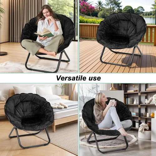 Miniatura 6 de Silla plegable, silla platillo con marco de metal, cómodas sillas de luna para dormitorio, sala de estar, apartamentos, camping, descanso, jardín
