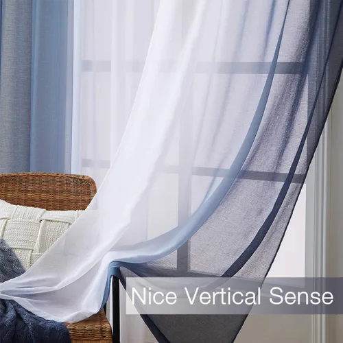 Miniatura 4 de Cortinas transparentes de lino sintético con degradado gris oscuro para dormitorio y sala de estar con bolsillo para barra, cortinas de gasa Gris