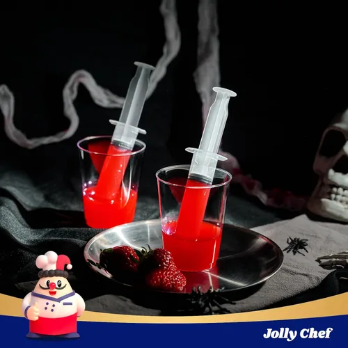 Miniatura 6 de Paquete de 50 jeringas de gelatina de Halloween de 1.5 onzas, recipientes medianos con tapas, perfectas para vasos de chupito de plástico o vasos