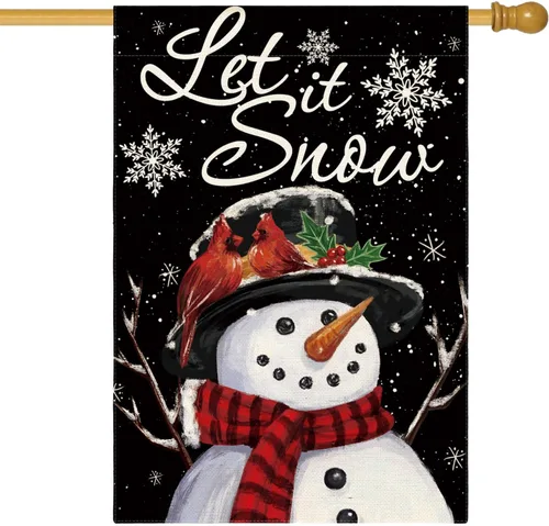 Miniatura 16 de AVOIN colorlife Deje que nieve muñeco de nieve copo de nieve bandera de Navidad de jardín 12x18 pulgadas de doble cara, bandera decorativa de granja