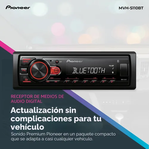Miniatura 2 de Pioneer MVH-S110BT Receptor de medios digitales 1-DIN estéreo para automóvil, Bluetooth, entrada USB, salida de 50 W x 4, radio AM/FM, compatible