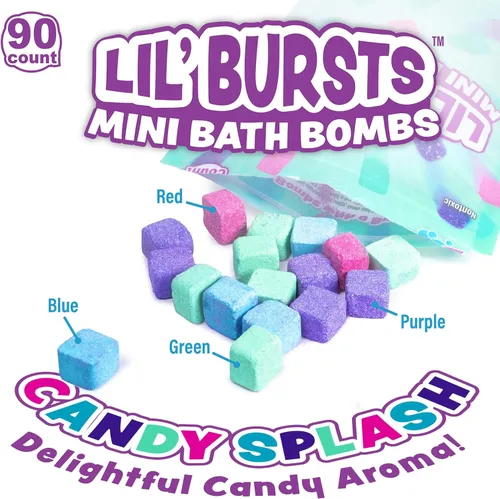 Miniatura 5 de Tub Works® Lil' Bursts™ Mini bombas de baño para niños, 90 unidades, Candy Splash No tóxicas Bombas de baño para niños pequeños con una ráfaga