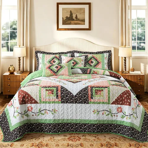Miniatura 15 de TWINRUN Edredones de algodón tamaño Queen, colcha ligera tamaño Queen para cama, juego de edredón reversible suave a cuadros florales tamaño Queen G