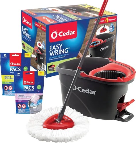 O-Cedar EasyWring - Sistema de limpieza con cubo y mopa giratoria de microfibra + Paquetes de cítricos y lavanda (paquete variado)