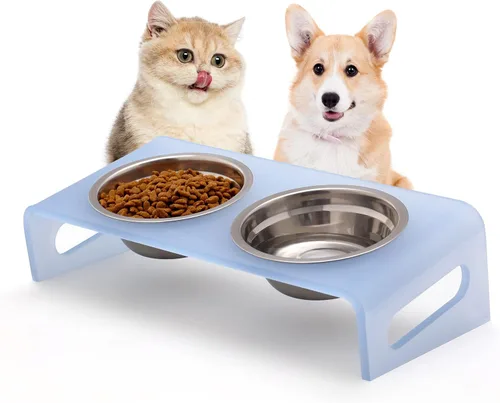 Miniatura 10 de Cuencos elevados inclinados para alimentos y agua para gatos o perros pequeños, soporte para 3 platos de acrílico transparente para cachorros