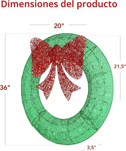 Miniatura 7 de Best Choice Products - Corona de Navidad preiluminada de 36 pulgadas para exteriores, decoración de LED metálica para fiestas en casa con 120 luces